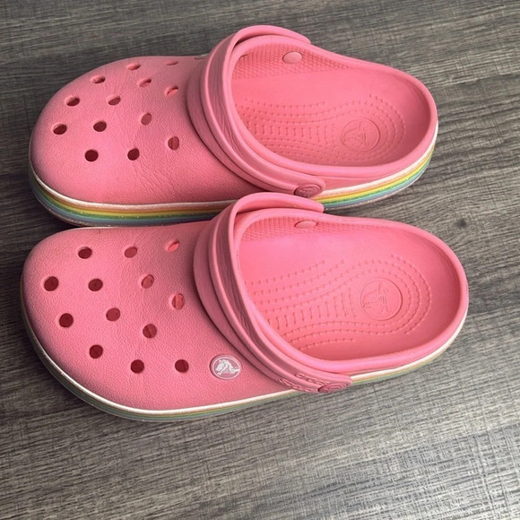 Youth crocs pink glitter stripes size 4 - Picture 3 of 5